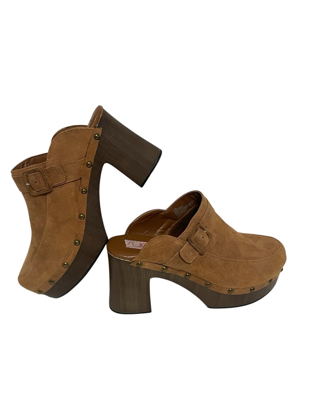 Faux suede mule clogs Sugar J-Honey / Brownies platform block heel y2k size 10